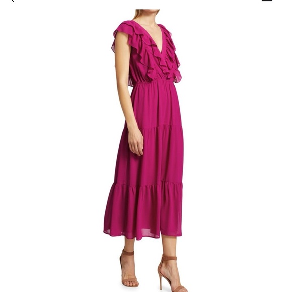 Wayf Fuchsia  Ruffled Sleeveless Maxi Dress Size L - Picture 6 of 14